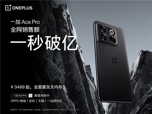 性能手機新標桿一加 Ace Pro首銷戰(zhàn)報出爐 1秒破億